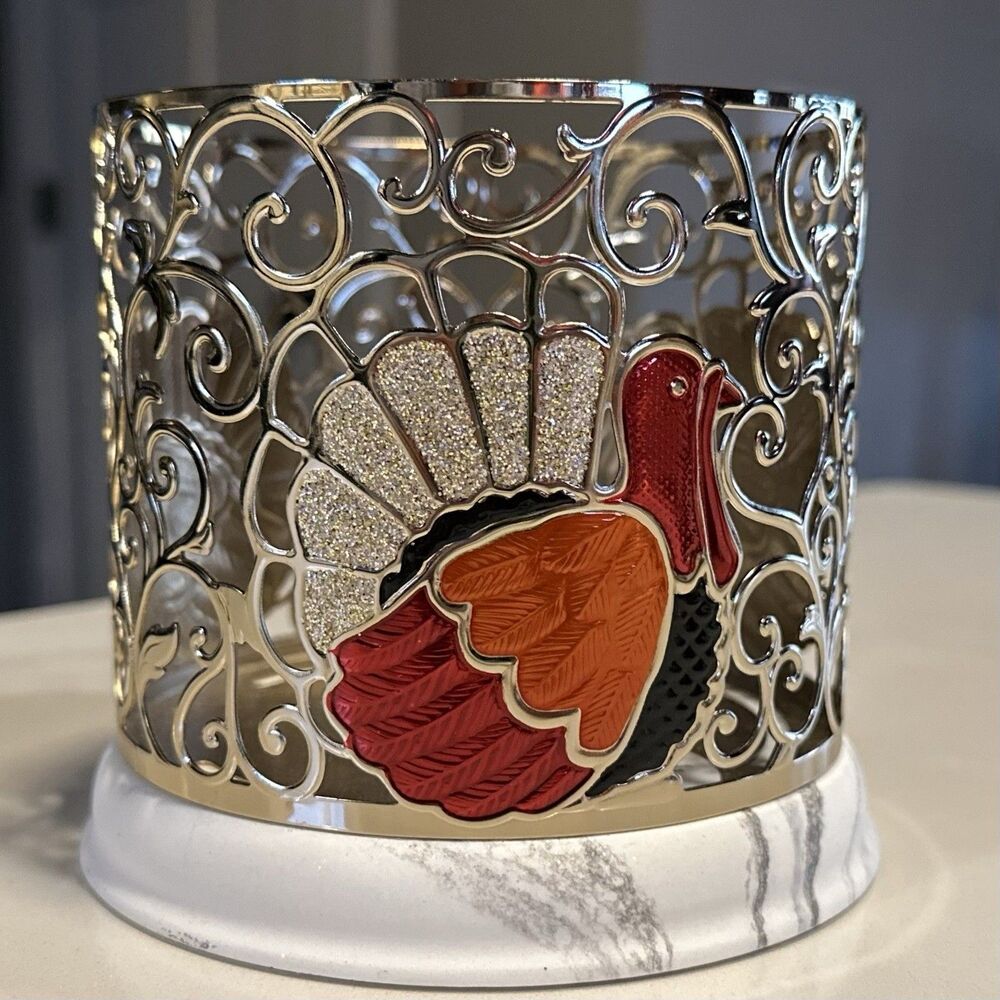 Bath & Body Works Turkey Candle Holder/Sleeve Thanksgiving 2021 Glitter & Marble